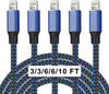 5 Pack (3/3/6/6/10ft) Blue Braid Charger