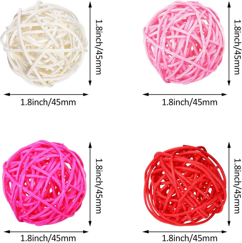 Rattan decorative spheres, Red, Pink, Rose Red, White, 15 pcs