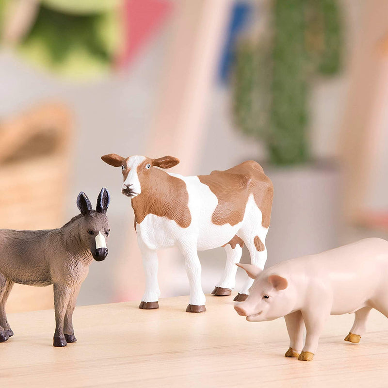 farm animal figures, 3 pieces (donkey, cow, pig)