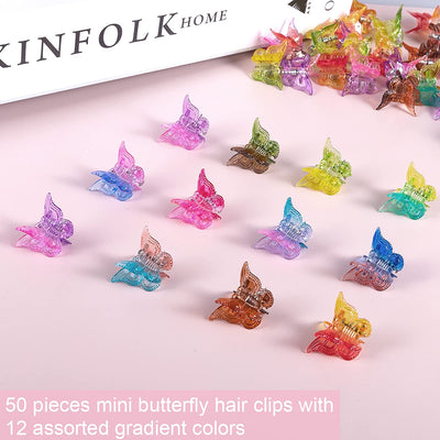 50 Pieces Butterfly Hair Clips 12 Gradient Jelly Colors