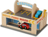 Parking garage, with 2 wooden cars and car wash