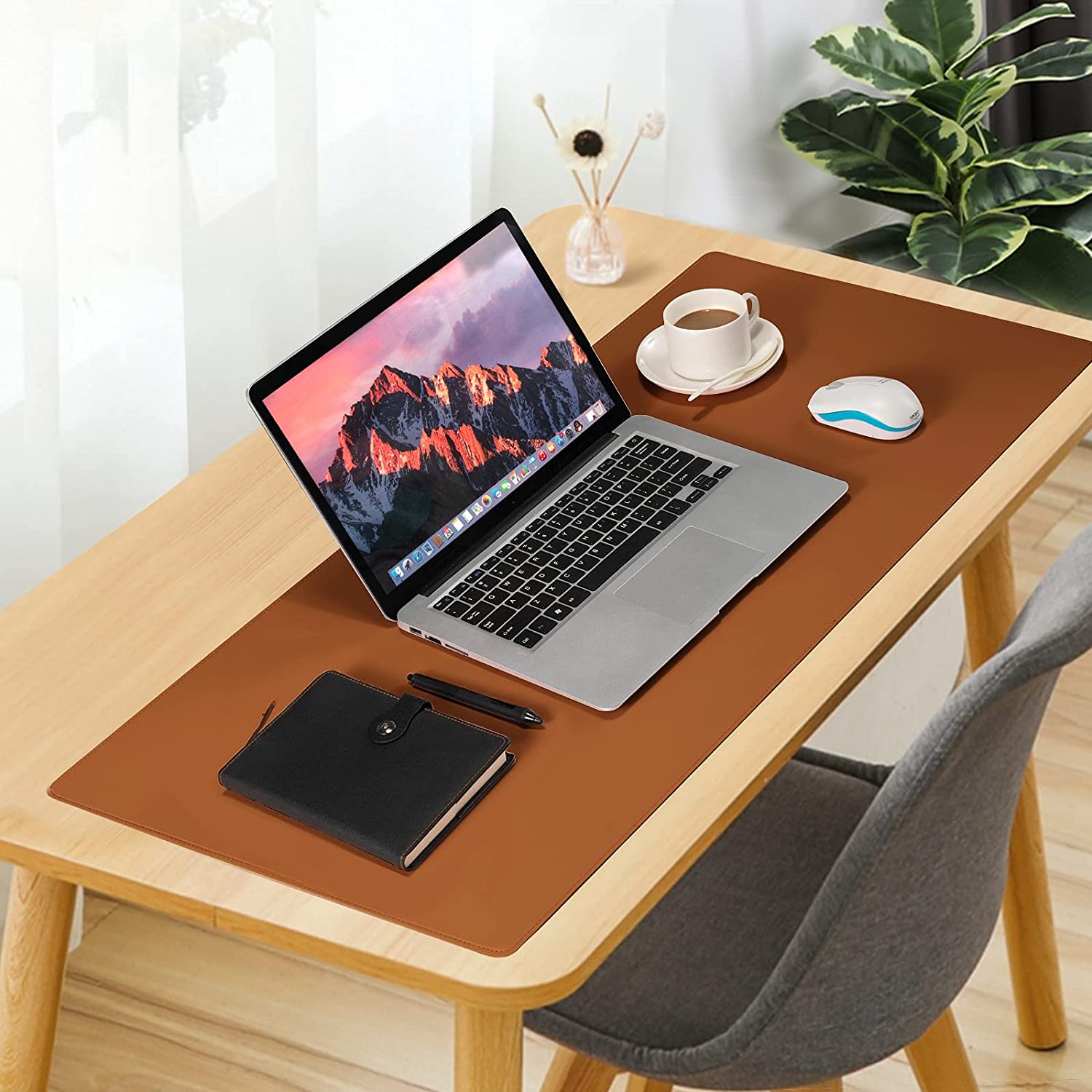 Waterproof desk mat, 36x17", brown