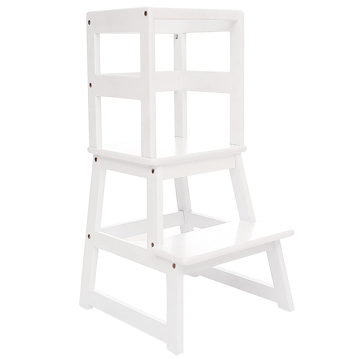 Kids Learning Tower Stool, 18.1 x 18.1 x 35 Inches, Whit