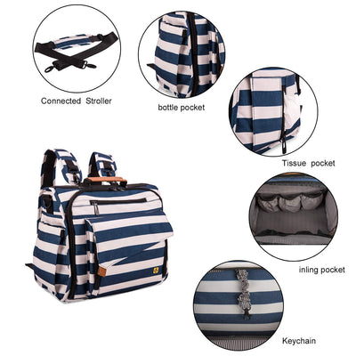 Multifunctional Waterproof Diaper Backpack (Blue/White)