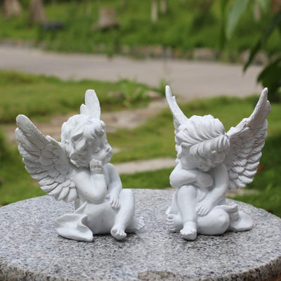 Cherub Angels x 2, Resin, 4" inches, White