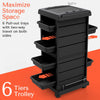 6 tray storage space saving salon rolling cart, black