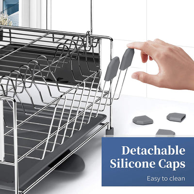 Large easy-to-install dish rack and drainer set