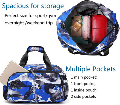 Traveler duffel bag, (16" L x 9.5" H x 8.5" W) Blue Camo