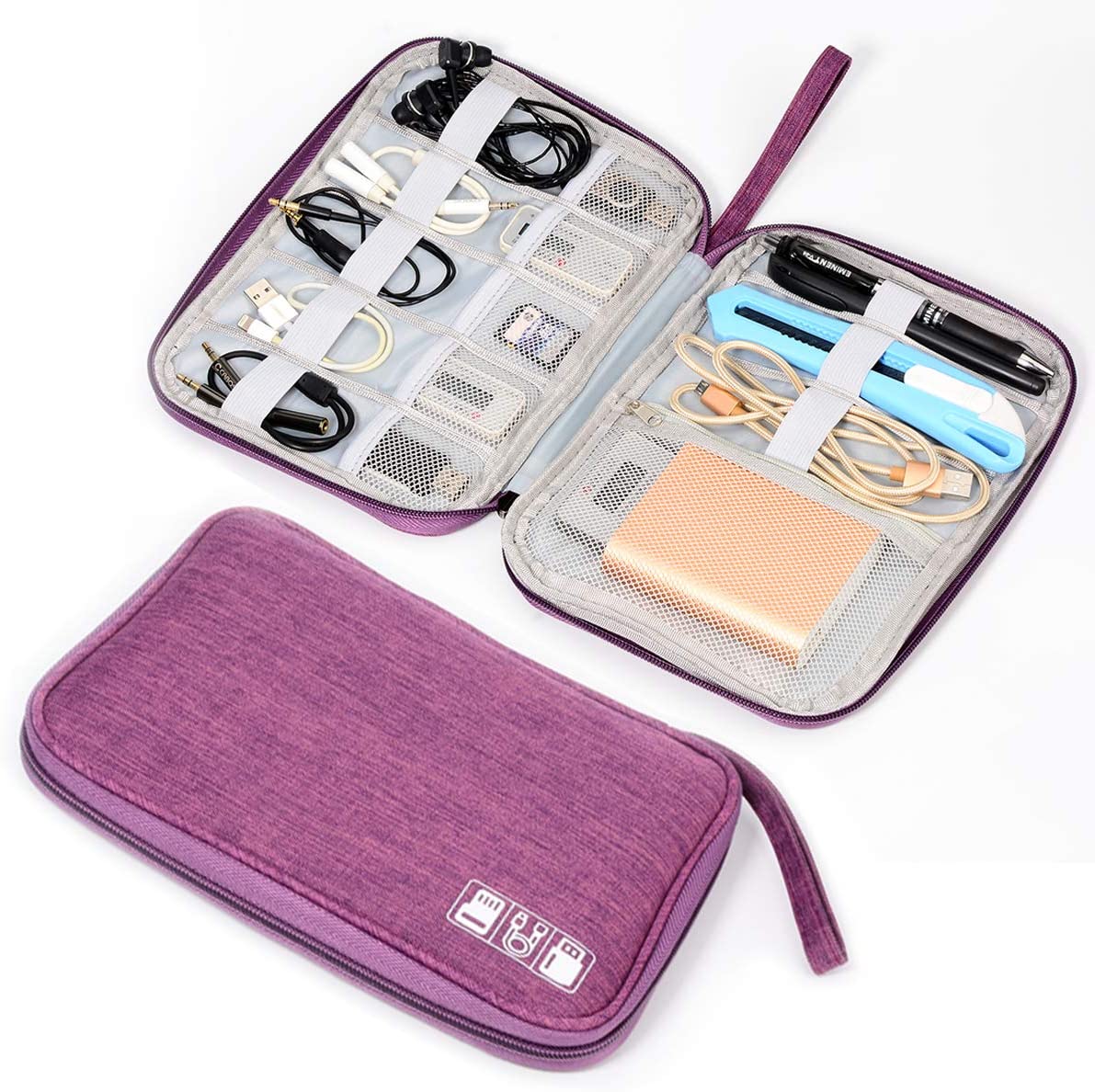 Electronics organizer bag, waterproof, (purple)