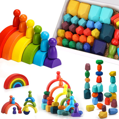 wooden rainbow stacking stones set, 26 pieces