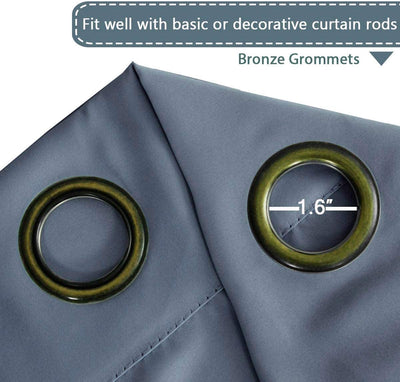 Solid Thermal Insulated Curtains with Elegant Grommets, (Set of 2, Stone Blue, 52 "W x 96" L)