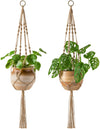 2 Macrame Plant Hangers Indoor Hanging Planter Basket Decorative (Brown)