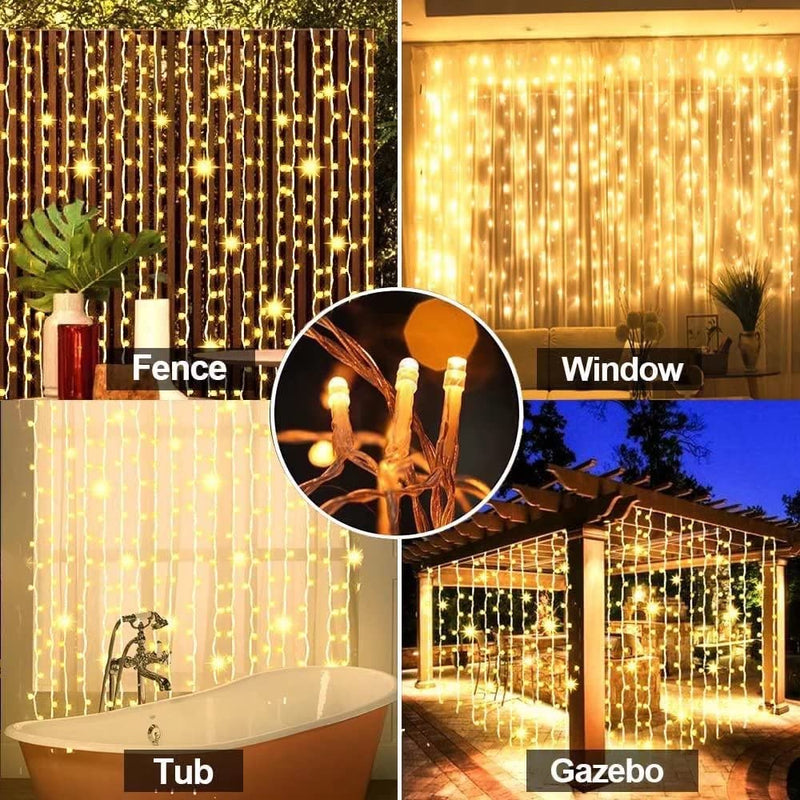 Solar Lights with Remote Control, 300 LEDs, 8 Modes (Warm White)