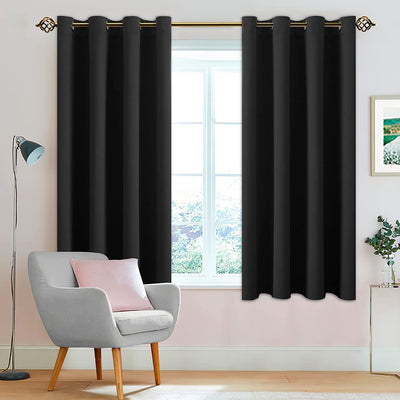 Blackout Curtains, Solid Thermal Insulation 2 Panels, 52 x 63 Inches, Black