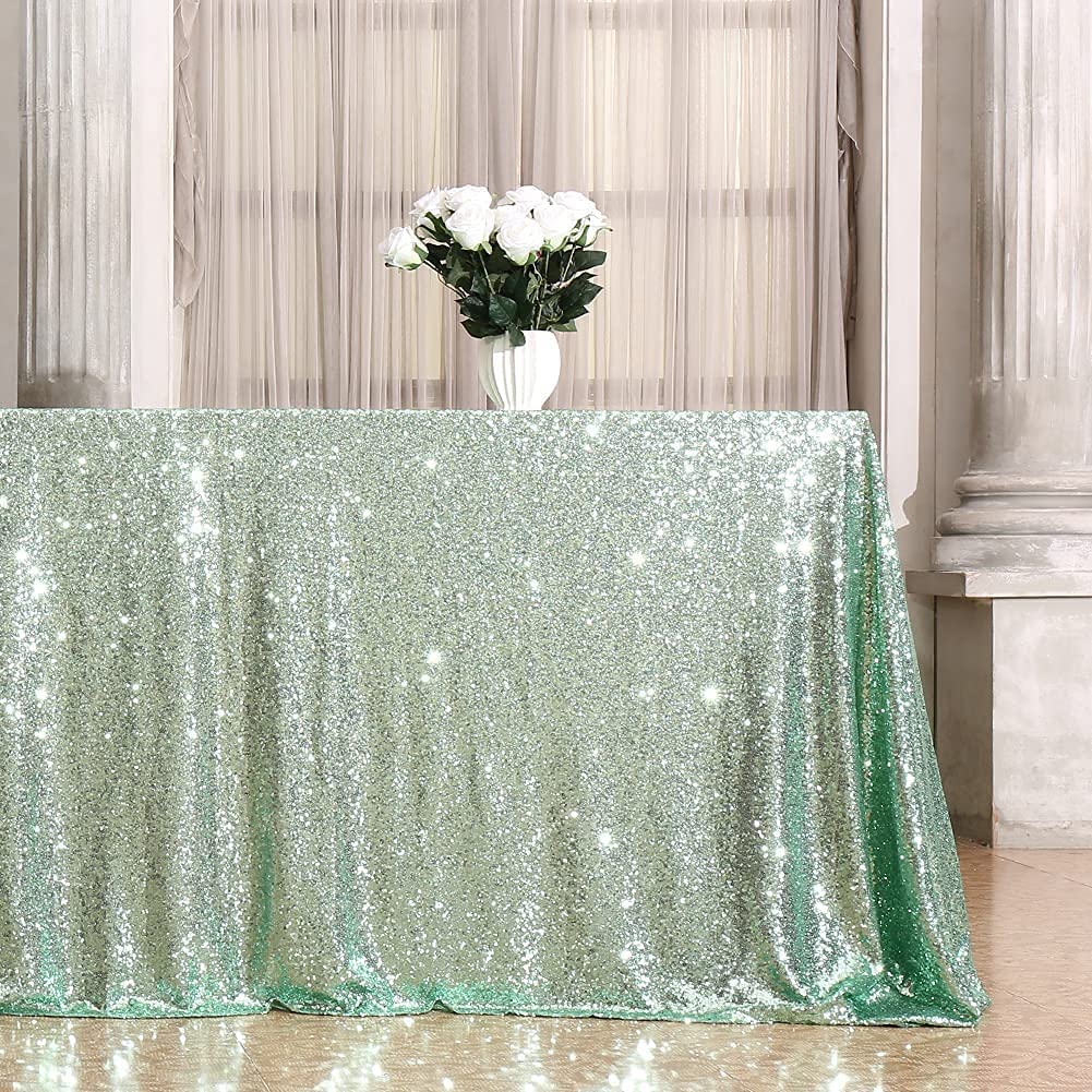 Sequin Tablecloth, (Mint Green, 50" x 80"), green