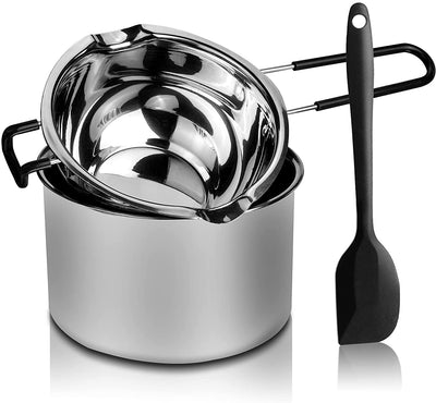 2 Pack Double Boiler Pot Set Stainless Steel Melting Pot with Silicone Spatula for Melting Chocolate