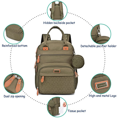 Diaper bag with pad for babies (Olive Green)