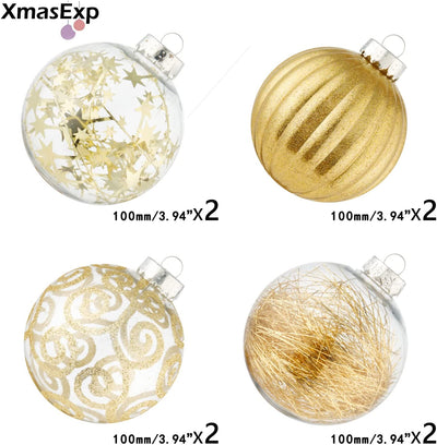 8ct Christmas Ball Ornaments Set -Large Clear Plastic