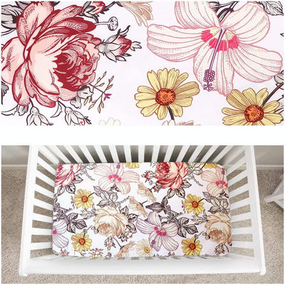 Cotton baby bassinet sheet, Floral Boho