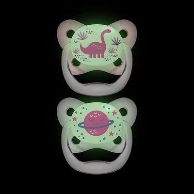 4 Pack Glow in The Dark Pacifiers (6-12m), (Pink)