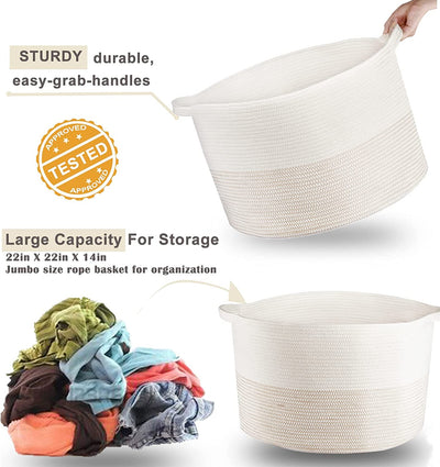 2 Pack XXXLarge Cotton Rope Basket for Storage, 22''x 14''