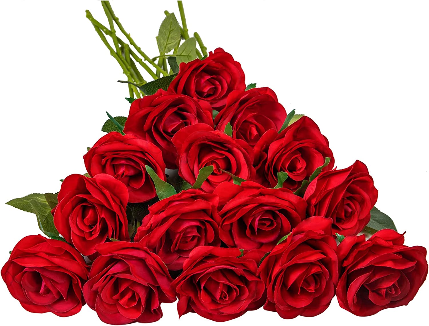 Artificial Rose Bouquet, Valentine Decorations (Red), 15-Pack