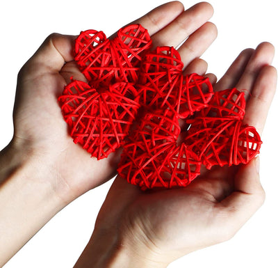 Rattan decorative hearts, 15 pcs, Red