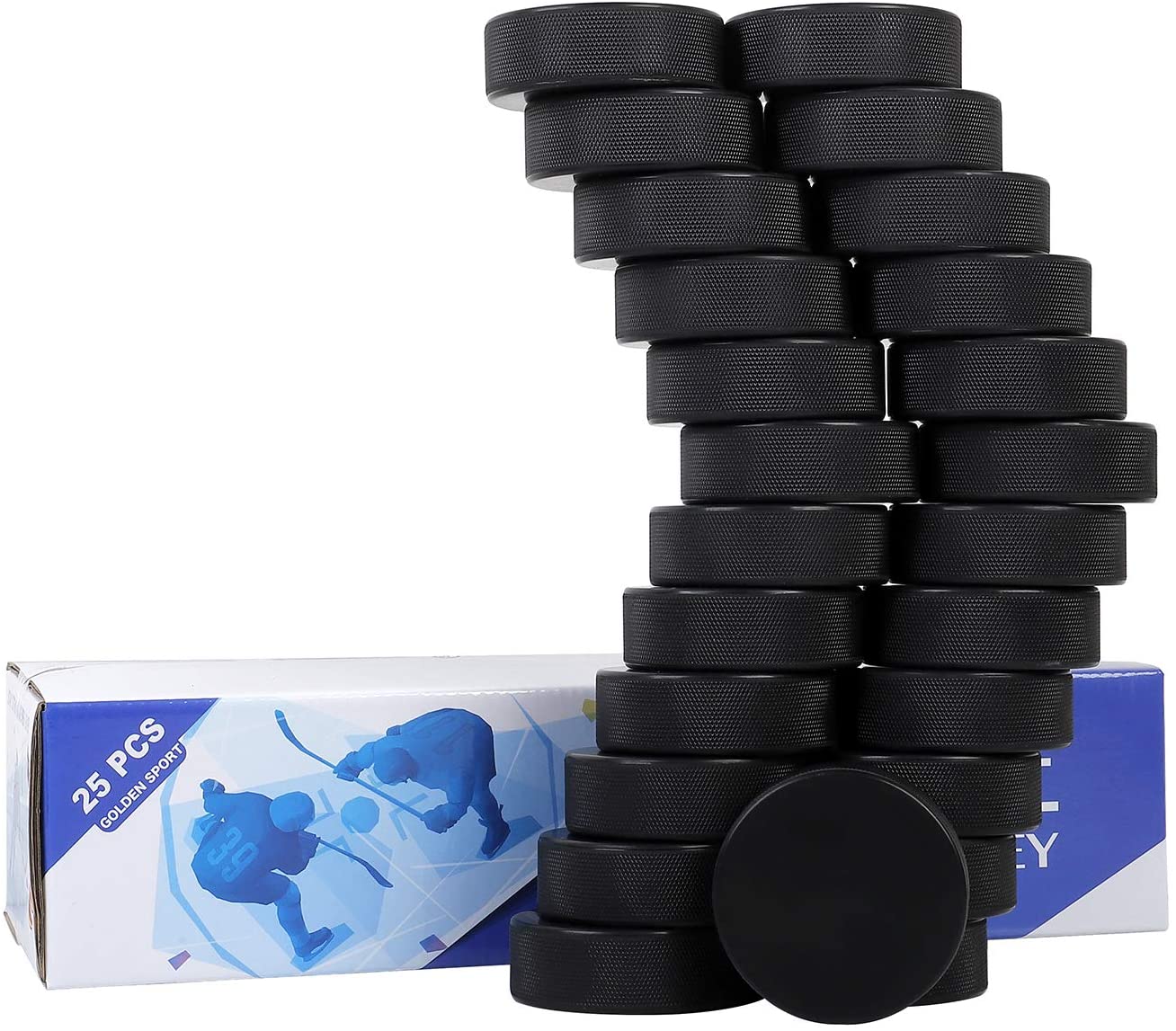 Ice Hockey Pucks, 25 Pieces, Diameter 3", Thickness 1", 6oz,Black