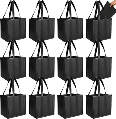 12 Extra Large Reusable Grocery Bags (Color: Black)