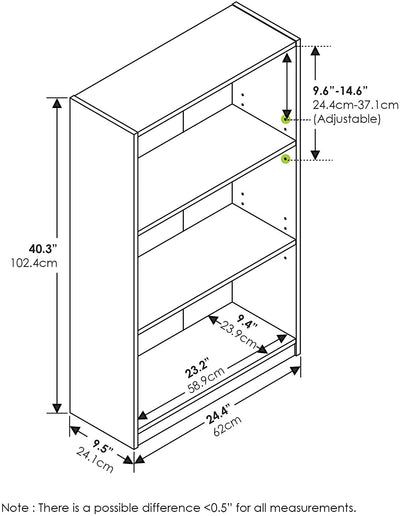 Simple bookcase with 3 adjustable shelves, white