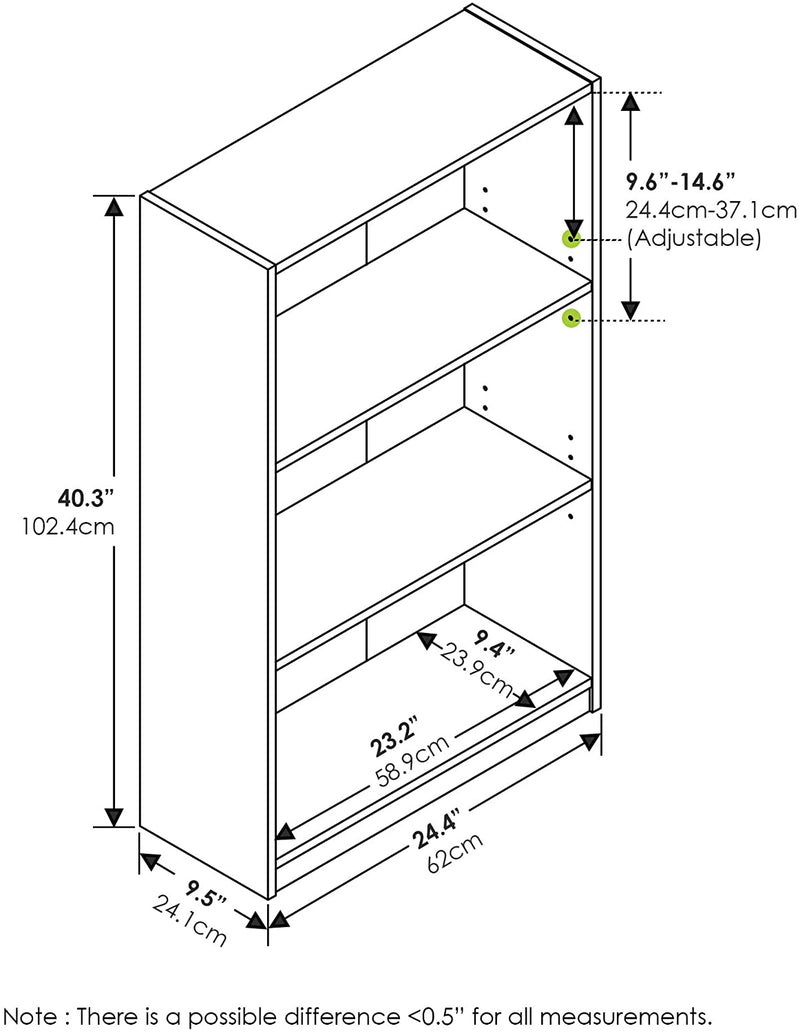 Simple bookcase with 3 adjustable shelves, white