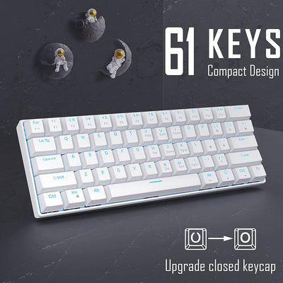 Mechanical gaming keyboard. white keycaps with blue switches