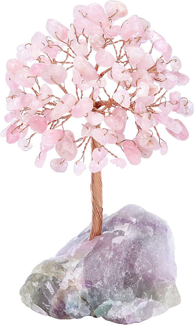 Natural Rose Quartz Crystal Tree For Decoration