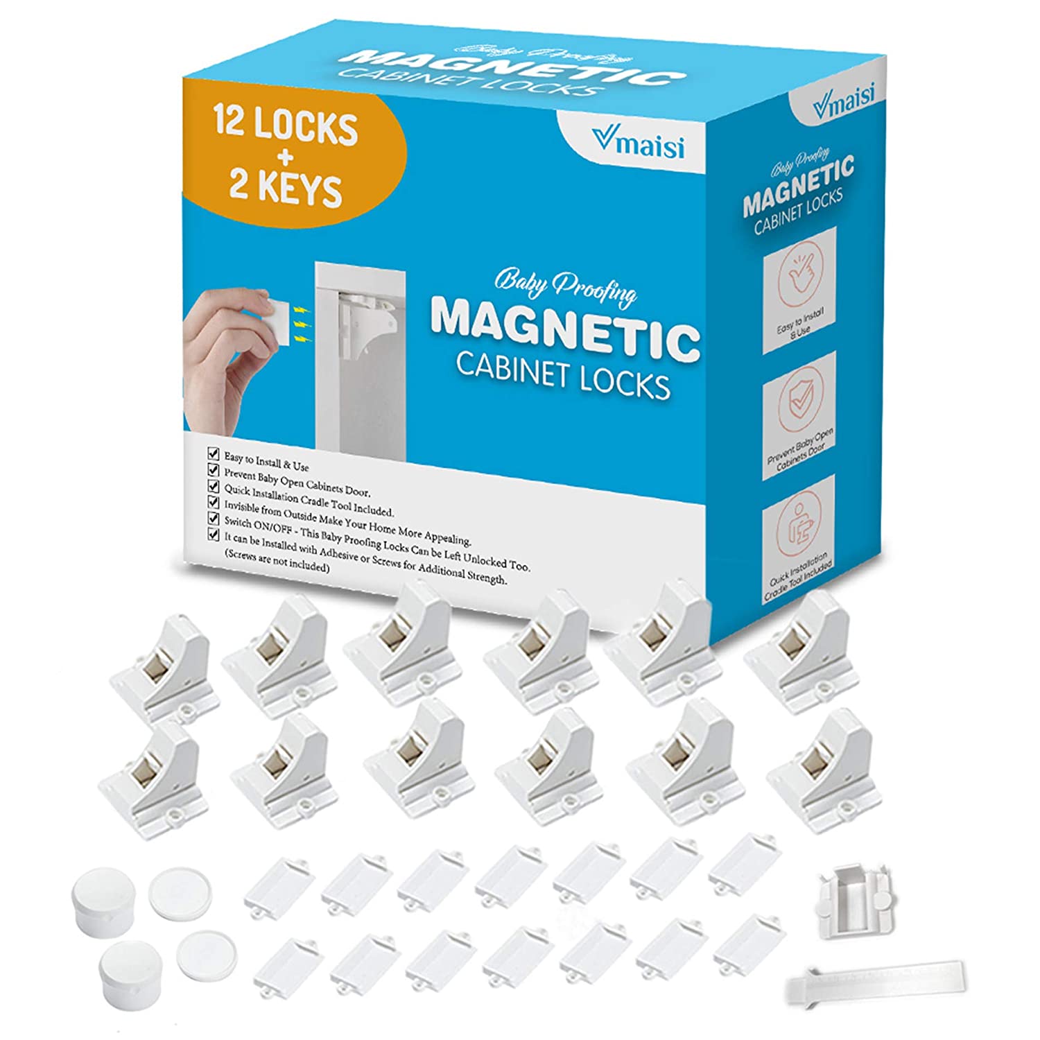 Magnetic adhesive locks for wardrobe (12 locks and 2 keys)