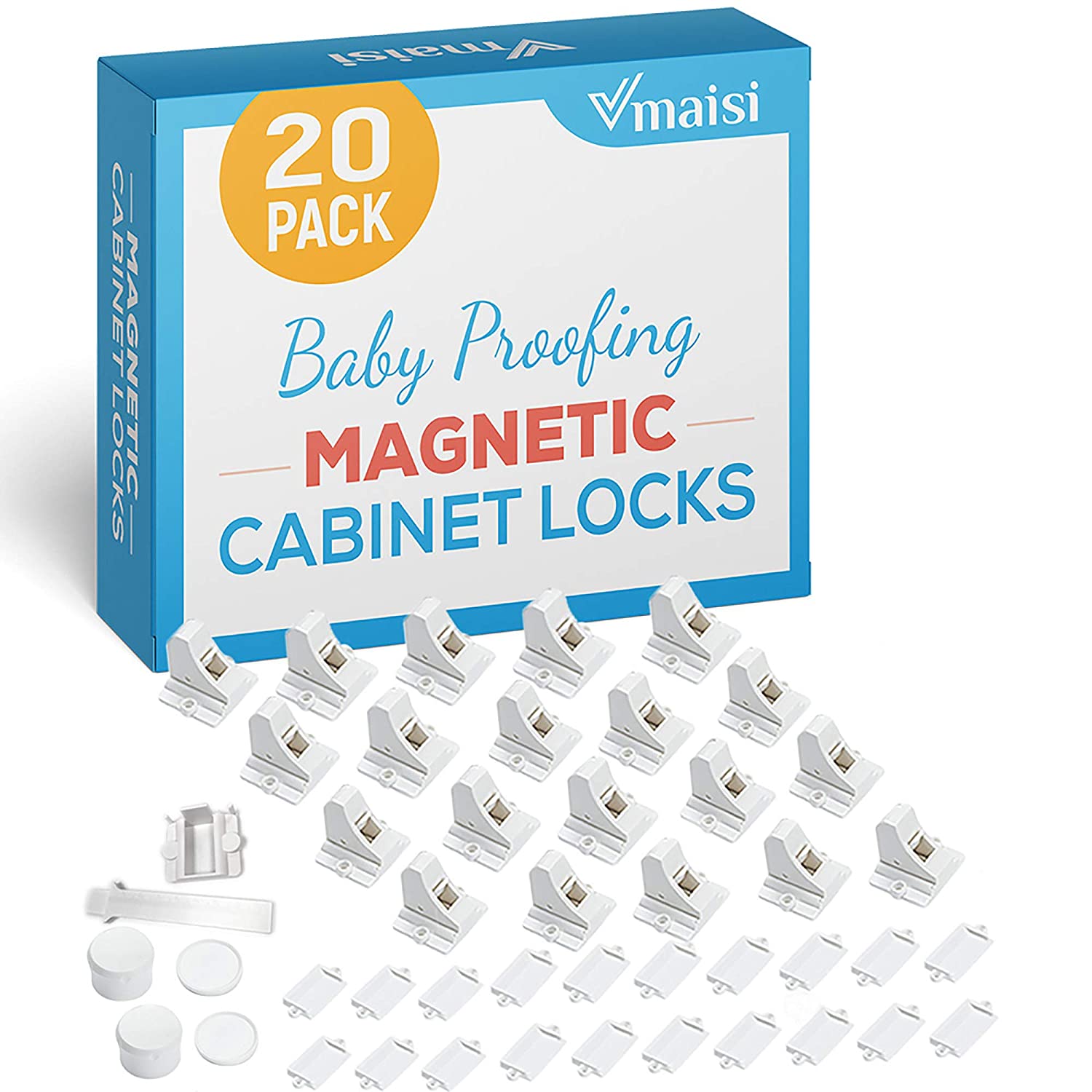 Magnetic Childproof Cabinet Locks, Easy Install Adhesive, 20 Count