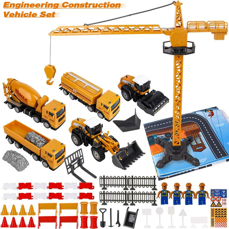 Construction kit of 64 pcs, with vehicles and traffic signs