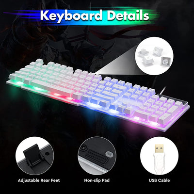 LED Wired Gaming Keyboard and Mouse Combo. White