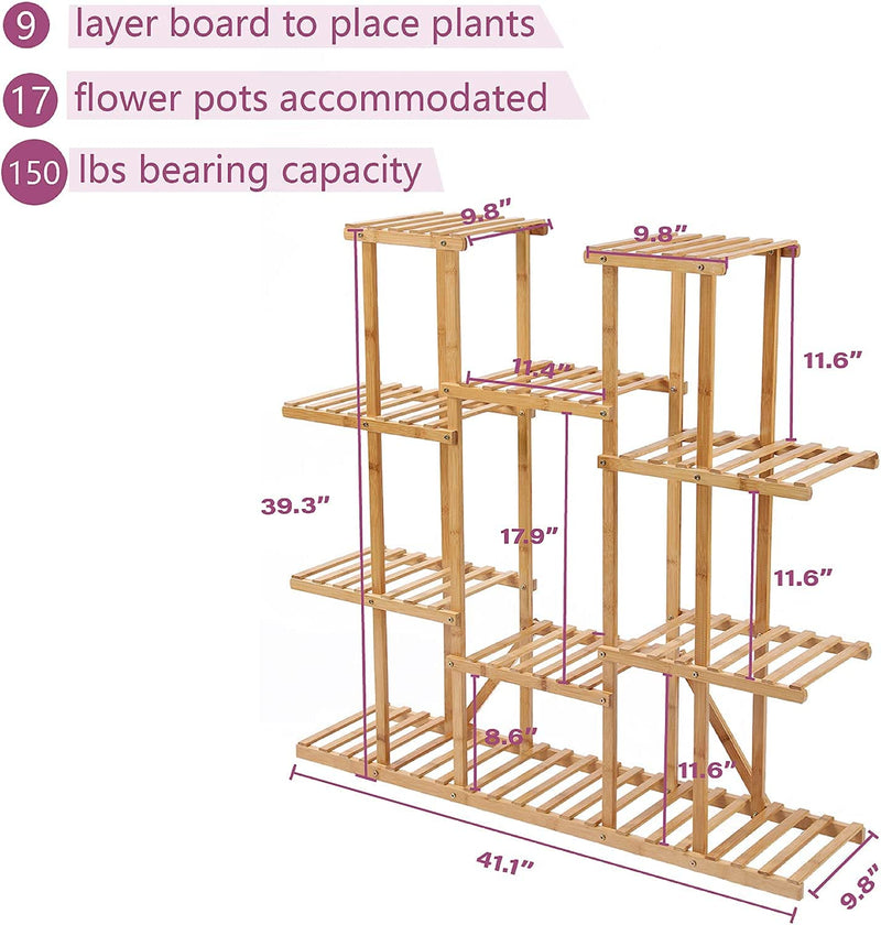 Bamboo Indoor Plant Stand 9 Tier 17 Pot Garden Stand