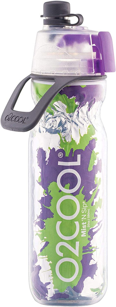 2 in Water Bottle, Spray & Sip, (Purple Green Splash)