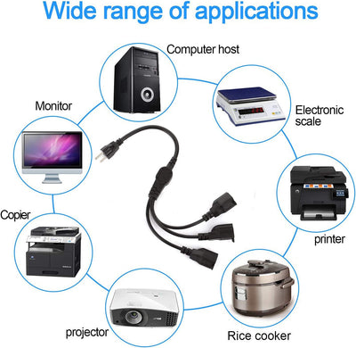 Power Supply Cord, 3 Outlets, 125 Volts, 13 Amps, (Black)