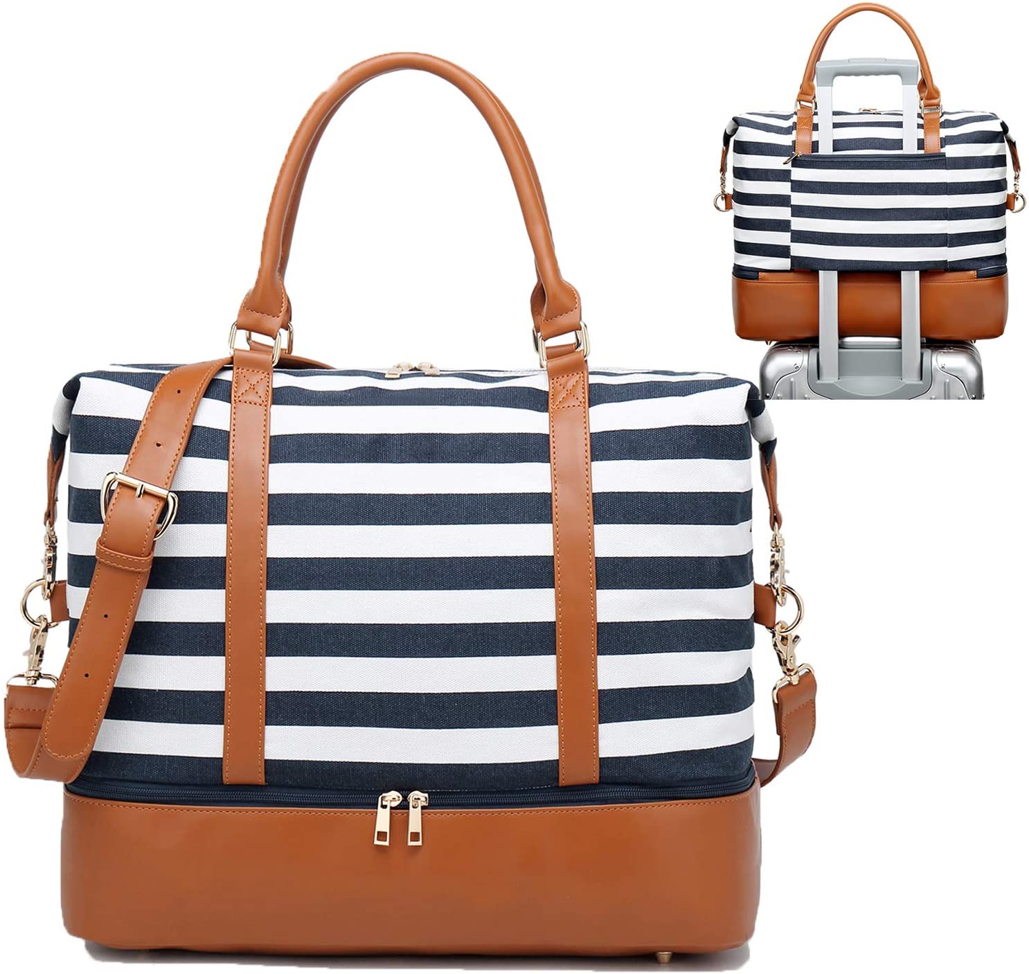 Travel Bag (Blue Stripe With Shoe Compartment)