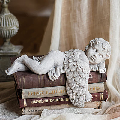 Sleeping Angel Statue, Resin, 10 Inches