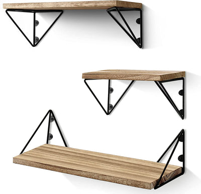 Floating Mounted Set of 3 Rustic Wood Wall Shelves