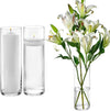 Set of 3 12" Tall Cylindrical Glass Vases for Flowers or Candles