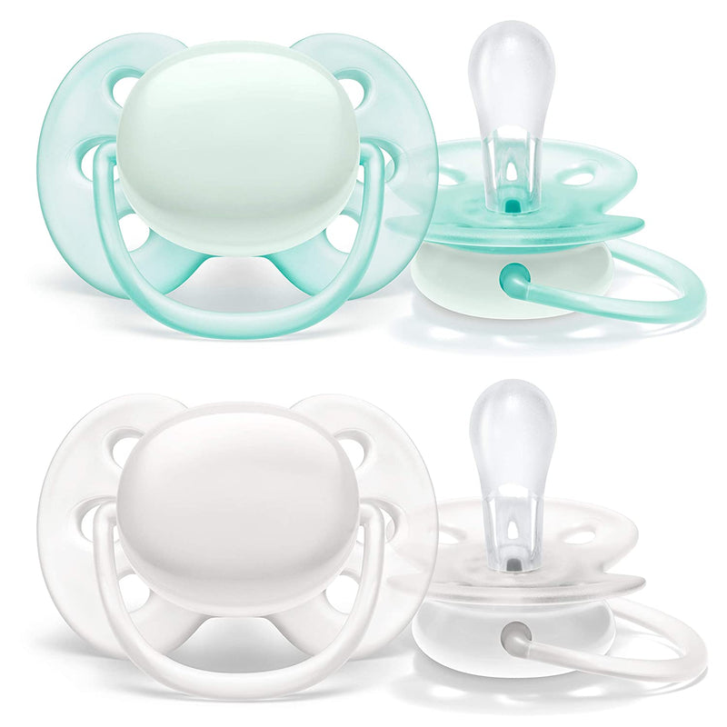 4 Pack Ultra Soft Pacifiers, 0-6 Months, (White/Green)