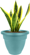 12 Inch round plastic caribbean planter in dusty teal color