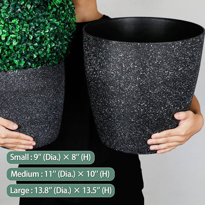 Planter Pots for Outdoor, 3 pack 14'', 11", 9 '', Black