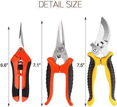 3-Pack Stainless Steel Garden Pruning Shears with Garden Gloves