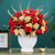 4 bunches of artificial roses with ceramic vase, (color: red)