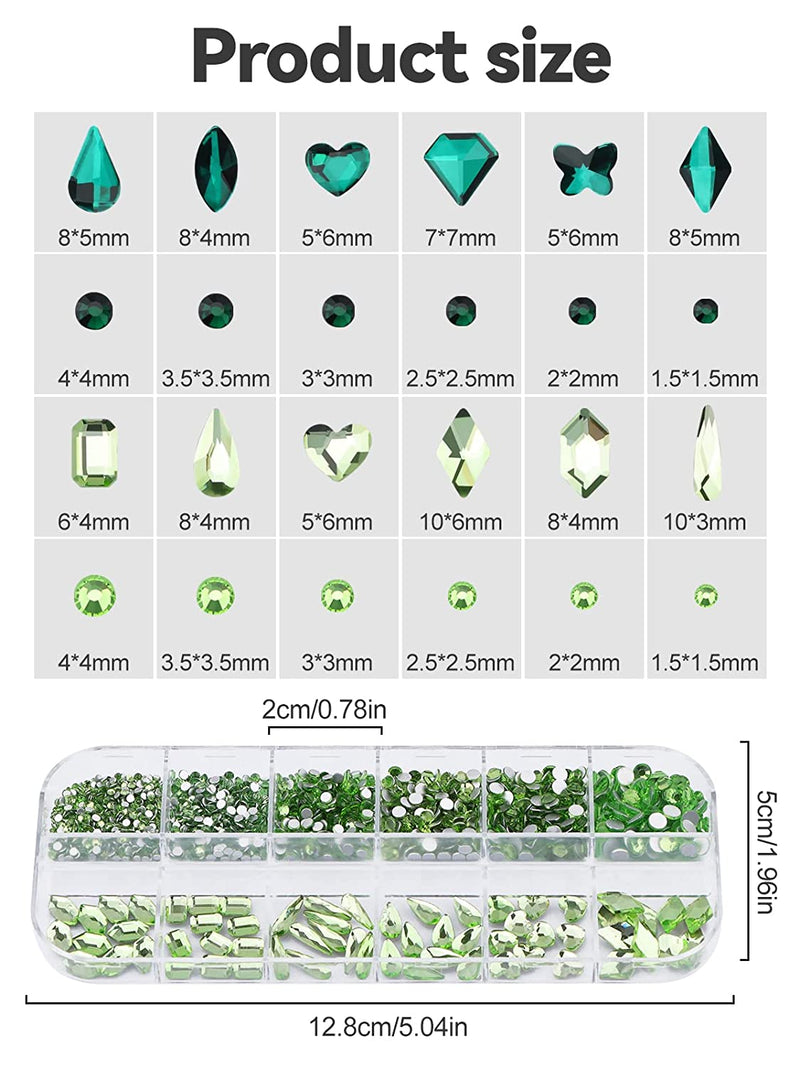 3D Nail Rhinestones for Acrylic Nail Art, Green